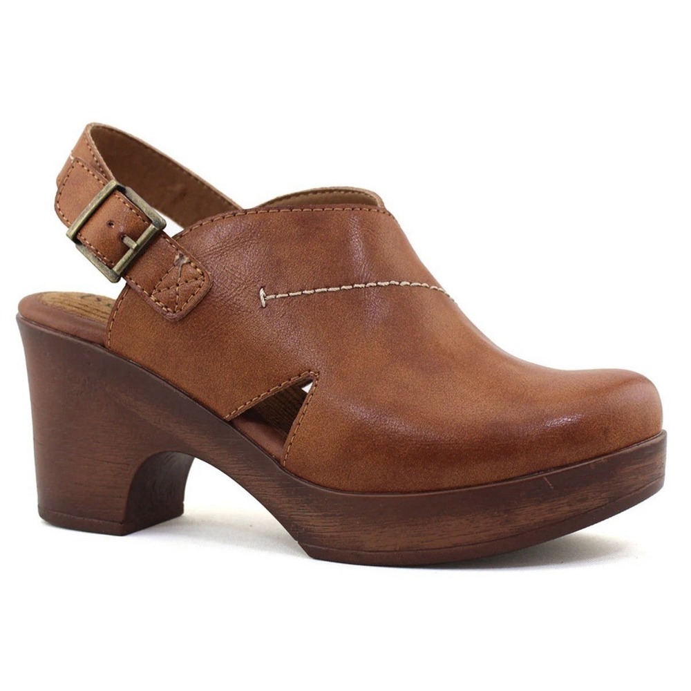 BOC Born Celia Leather Heeled Comfort Clogs Slingback Chunky Boho Y2K Style 10M